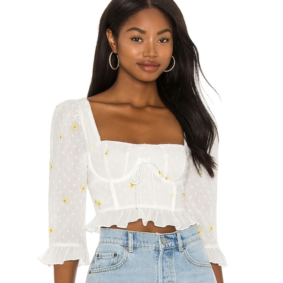 shelovly Tops - ❗SOLD OUT❗Daisy Embroidered Sweetheart Neck Corset Style Top